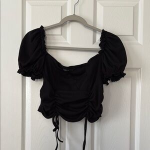 Black Ruched Puff Sleeve Top